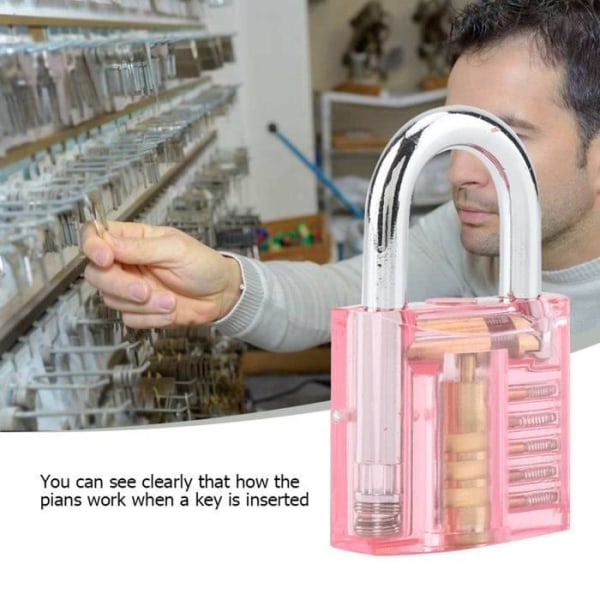 HURRISE Transparent Lock Set Training Hänglås med demonteringskrok, Tool Kit Pink