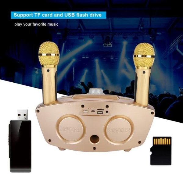 HURRISE Home Bluetooth-högtalare Bluetooth-högtalare Hem KTV Karaoke Bluetooth-högtalare med två mikrofoner (guld)
