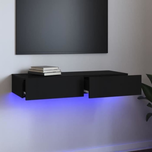 FDIT TV-skåp med LED-lampor Svart 90x35x15,5 cm - FDI7070649253061