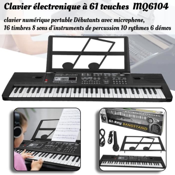 61 tangenter -MQ-6104 Bärbart digitalpiano med inbyggda högtalare, mikrofon, notställ -LIA22