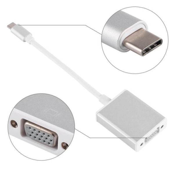 USB 3.1 Typ C till VGA Video Adapter Converter Kabel Hane Connector Kabel Silver