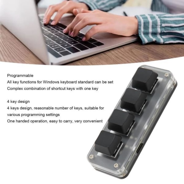 HURRISE 4 tangenter Helt programmerbart mini-USB-tangentbord 4 nycklar, enhands mekaniskt speltangentbord Datortangentbord