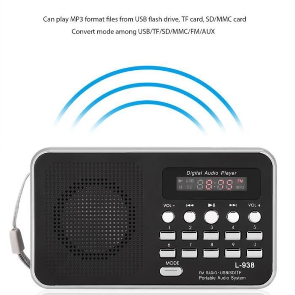 HURRISE fm-radio Bärbar digital spelare HiFi musikhögtalare stöd FM-radio TF SD-kort USB AUX med display ljudkassett