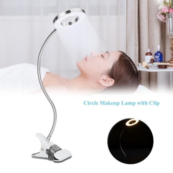 Qiilu Cosmetic Lamp USB Circle Makeup Lamp Eyebrow Lip Tattoo Skönhetssalong Skrivbord LED-lampor med klämma