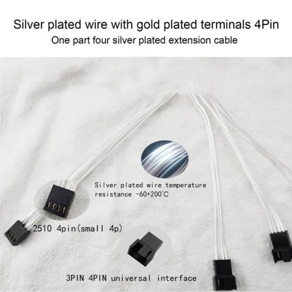4st PWM-fläktförlängningskabel PWM 4-polig fläktförlängningskabel silverbelagd koppartråd