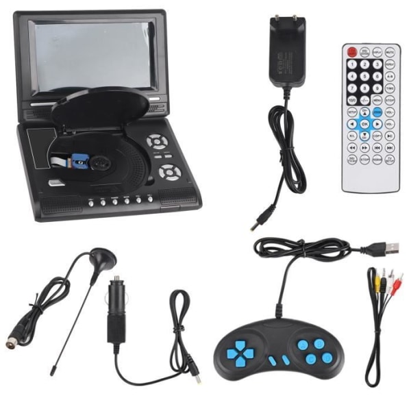 HURRISE Mobil DVD-spelare 7-tums bärbar DVD-spelare, laddningsbar skärm, billjudspelare, videoljudladdare