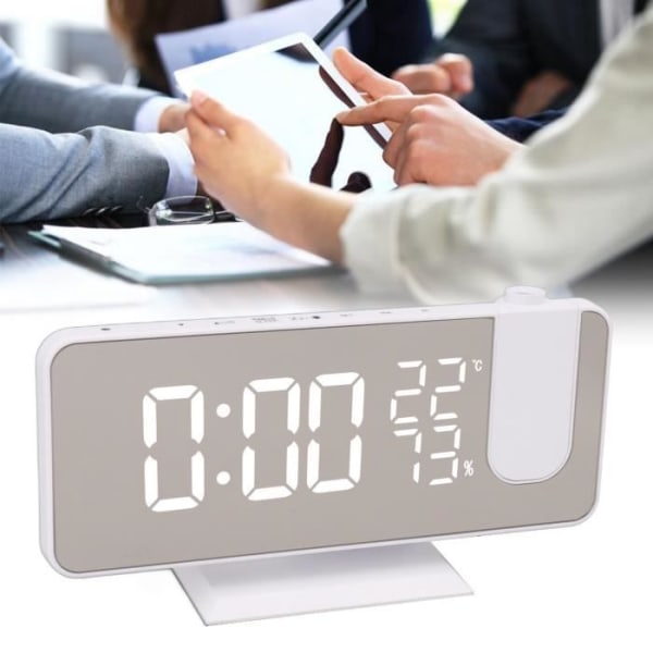 HURRISE LED Digital projektionsväckarklocka FM Radio LED Digital Smart Väckarklocka LED Vit kropp Teckenväckarklocka