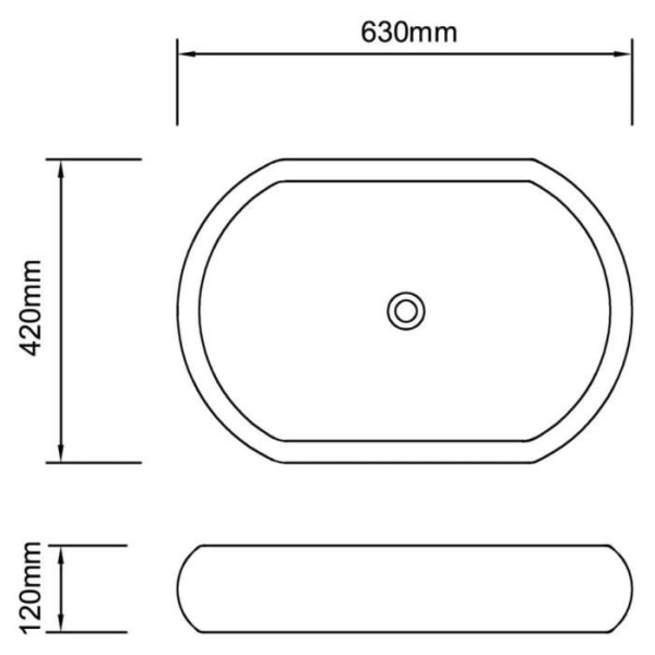 HURRISE - Svart ovalt keramiskt tvättställ för badrum Keramiskt tvättställ 630 x 420 x 120 mm