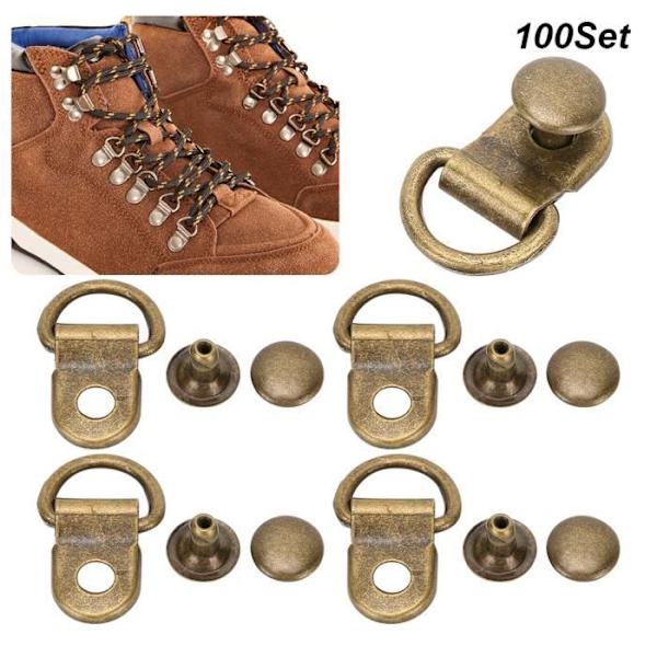 ROM Skosnörskrok D-Ring Mässing Skoväska DIY Lädernit 100 set