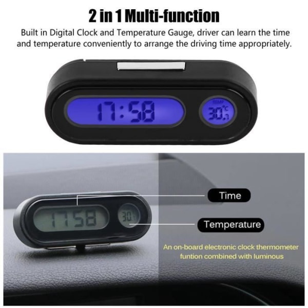 Fdit bil digital klocka 2 i 1 bil fordon interiör Mini LED elektronisk klocka Digital klocka termometer