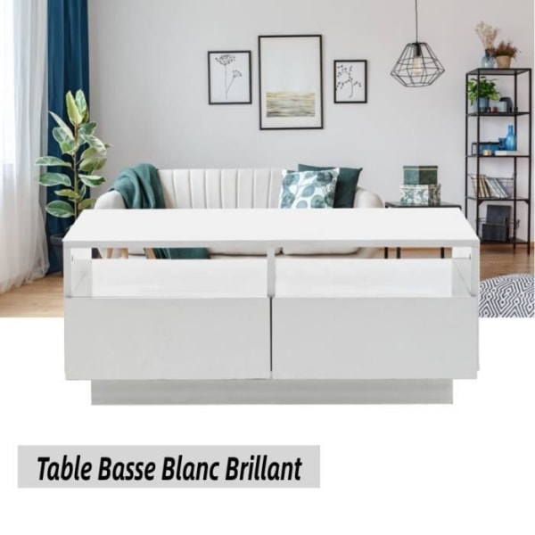 Glansigt vitt soffbord med 4 lådor modern designmöbel LIA-96