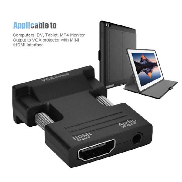 HDMI till VGA-adapter, HDMI till VGA, Stöd för ljudutgång för dator DV Tablet Monitor Mp4