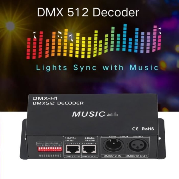 HURRISE 4-kanals RGB LED-avkodare DMX 512-decorder Justerbar RGB-dimmer LED-decorder-kontroll för barer Hotell Sober Bars