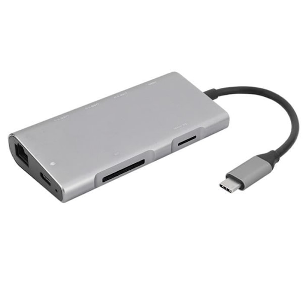 8 i 1 Type-C till HDMI Hub, 3st USB3.0/HDMI/PD/minneskort/Gigabit nätverksdocka för