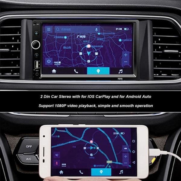 HURRISE Bilvideospelare 7in 2DIN Bilstereo med CarPlay Auto Bluetooth FM Radio Mirror Link 1080P Hands Call
