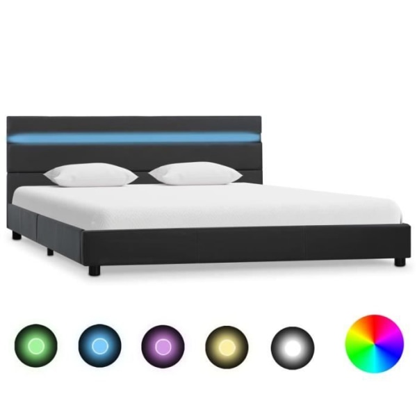 WEI Sängstomme med LED Grått konstläder 160 x 200 cm # 3