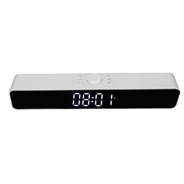 HURRISE Led Soundbar Väckarklocka Högtalare G12 Wire Clock Högtalare med LED-spegel Design Video Room Bar Vit