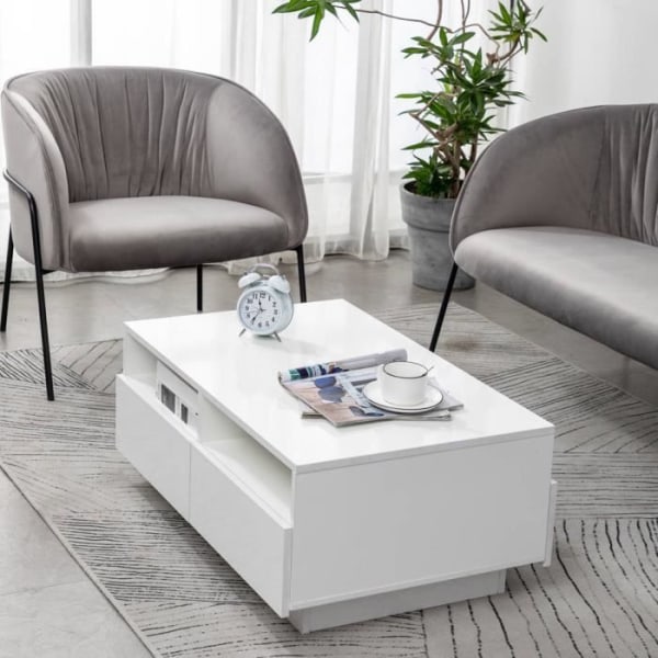 Glansigt vitt soffbord med 4 lådor modern designmöbel LIA-81
