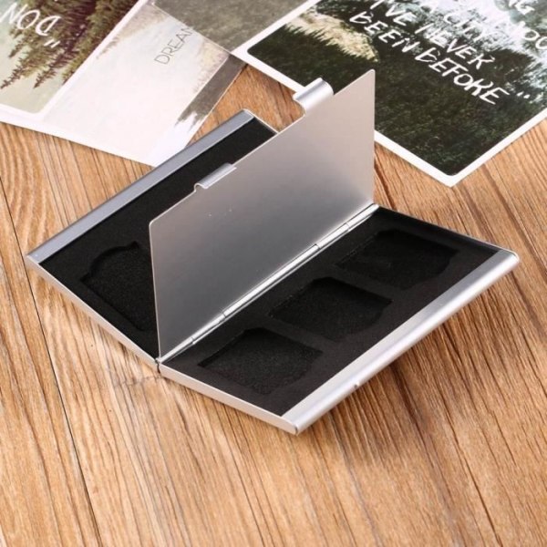 Qiilu bärbar aluminium SD-korthållare för 6st SD-minneskort Förvaringsbox Skyddsfodralhållare