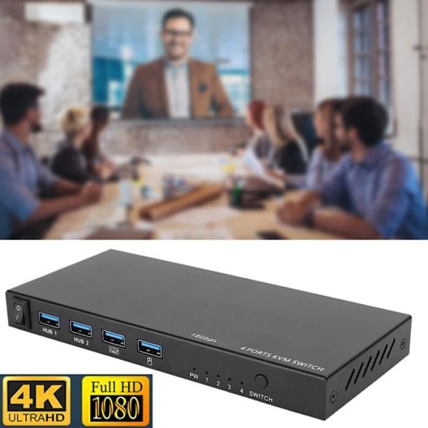 HURRISE Switcher Switch, VM401 Värddator Switch 4 Input 1 Output Mus Tangentbord Videodelning Fixering