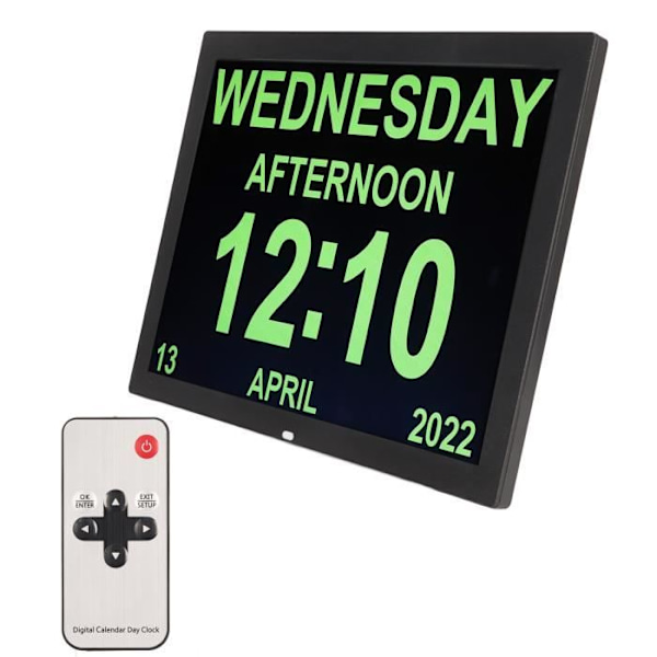 Digital kalenderalarm 15 tums digital dagklocka Stor HD-skärm Fjärrkontroll 10 språk kalender