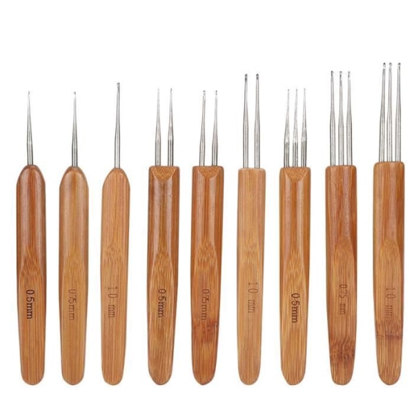 HURRISE Dreadlock Virknål Set 9 St Dreadlock Virknål, Enkel Dubbel 3 Handtag Bambu Sybehör Stickning