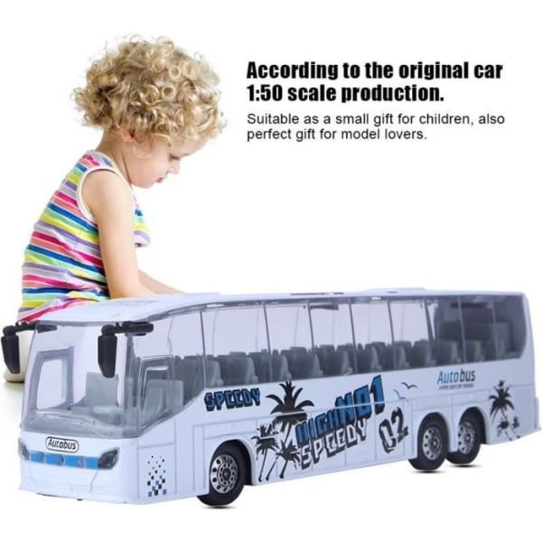 AIZ 1:50 Simulering Transit Buss Modell Legering Leksak Pull-Back bussleksak med ljus och musik för barn (vit)