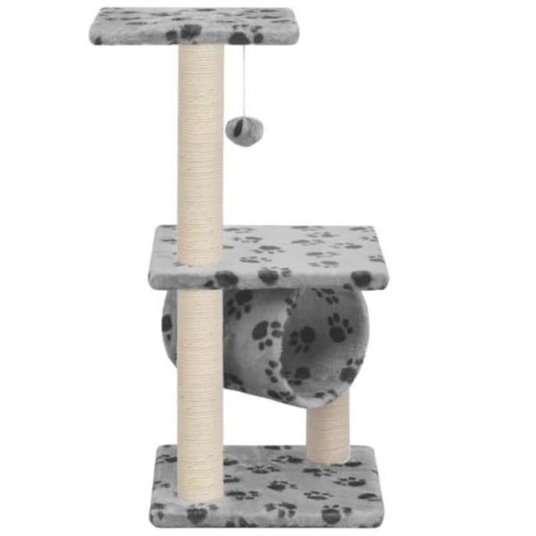 BEL-Kattträd med skrapstolpar Möbel för katter av sisal 30 x 30 x 65 cm Grå med svarta tassavtryck