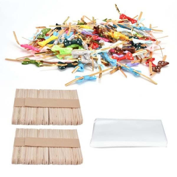 HURRISE klubba förpackningssats 100 set Lollipop PVC-godispåsar Pilbågar Träpinnar för godischokladkakor