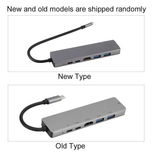 HURRISE 6-i-1 lättviktsgrå metall USB C-adapter med USB C Hub, USB 3.0, , RJ45 Ethernet, Mini SDTF och OTG-portar