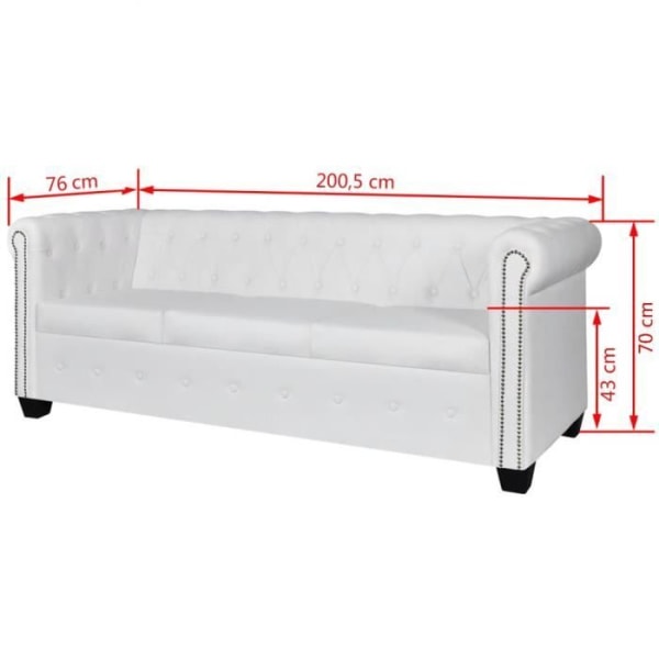 YUDAIHD 3-sits soffa konstläderklädsel + träram syntetiskt läder 200,5 X 76 X 70 Cm Vit WJ7596