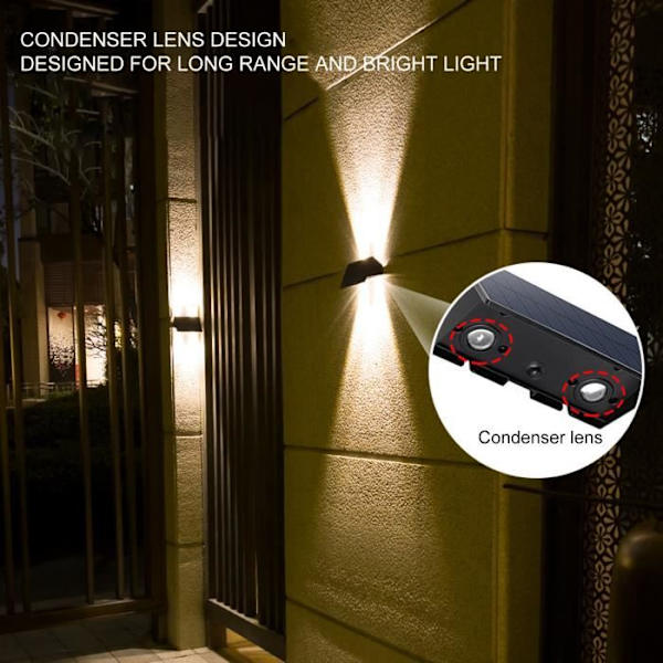 HURRISE Solar Wall Lights Up LED Solar Wall Lamps, Automatisk Switch to High Beacon Pool