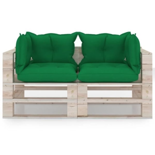 2-sits pall trädgårdssoffa med kuddar-grön-furuväv (100 % polyester)-70 x 67,5 x 62 cm LIA-7757257055620