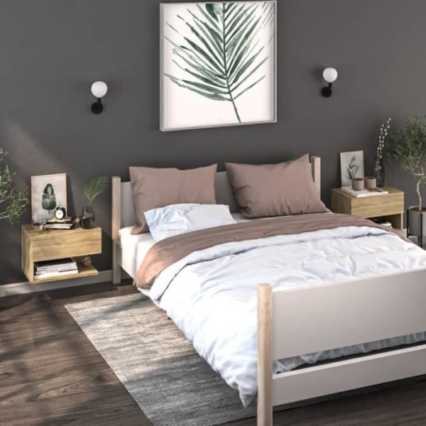 LIA - Väggmonterade sängskåp 2 st Sonoma ek Konstruerat trä HUR7542050169380