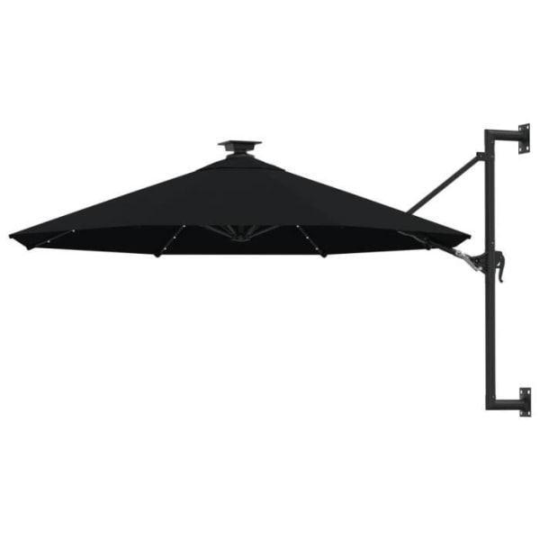 LIA Vägghängt parasoll med metallstång och LED 300 cm Svart - Hög kvalitet 9193025844078