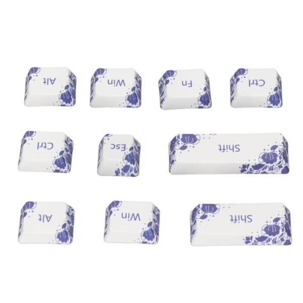 HURRISE 10 nyckelkapslar 10 STK Key Caps Dye Sublimation Process blå och vit porslinsstil PBT Keycaps för tangentbord