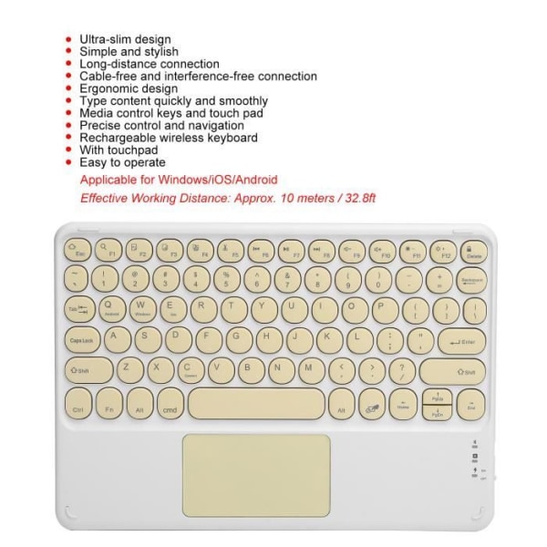 HURRISE Trådlöst tangentbord Bluetooth-tangentbord Pekplatta Runt tangentbord med ergonomisk design stabil anslutning 10 tum (gul)