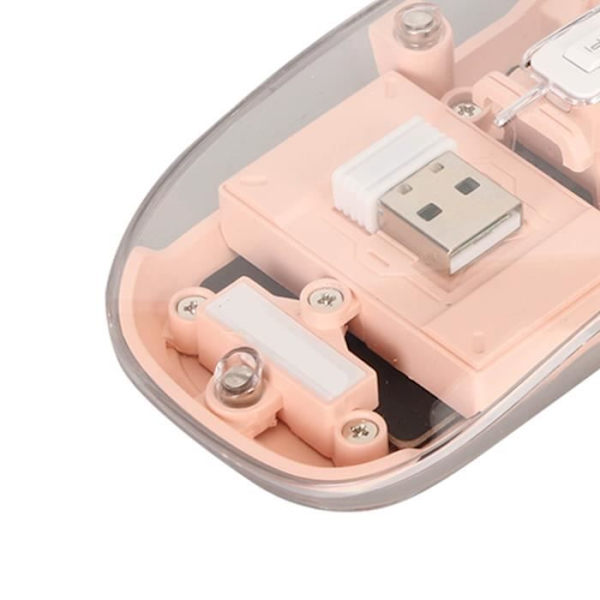 HURRISE 4G Transparent Wired Mouse 2.4G, 2400 DPI, Uppladdningsbar, 400mAh, RGB, Färgglatt datortangentbord Rosa