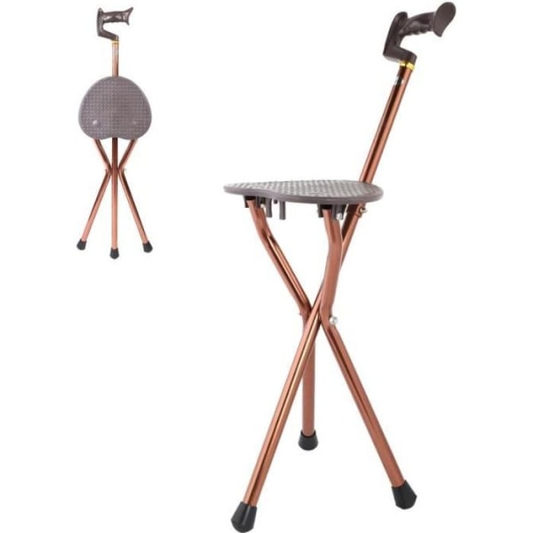 Qiilu Walking Chair Bärbar Metal Folding Walking Stick Stol Säte Pall Travel Cane Stol
