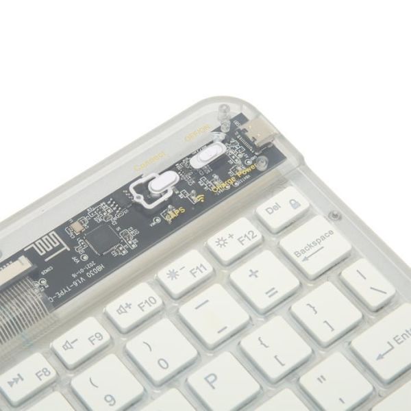 HURRISE Bakgrundsbelyst tangentbord Transparent trådtangentbord 10 tums multi-enhet Anslut datortangentbord Vit
