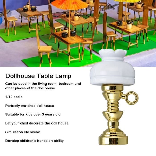 HURRISE Miniatyr dockhuslampa 1/12 skala dockhusbordslampa retro dekorativ miniatyr