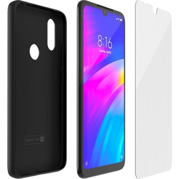 Pak TPU-skal og hærdet glas til Xiaomi Redmi 7 Sort Svart, orange inredning