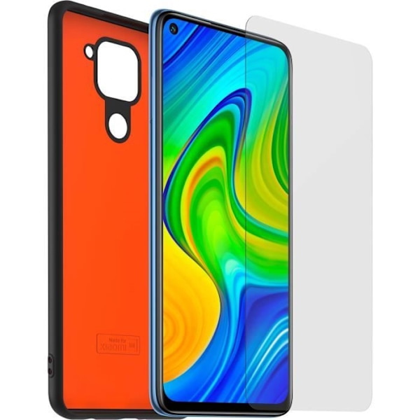 MADE FOR XIAOMI Pack svart fodral + härdat glas för Xiaomi Note 9 Svart, orange inredning