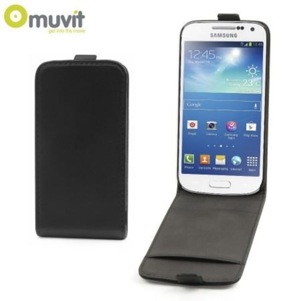 Muvit Slim Black Leather Flip Case för Samsung Galaxy S4 Mini I9190