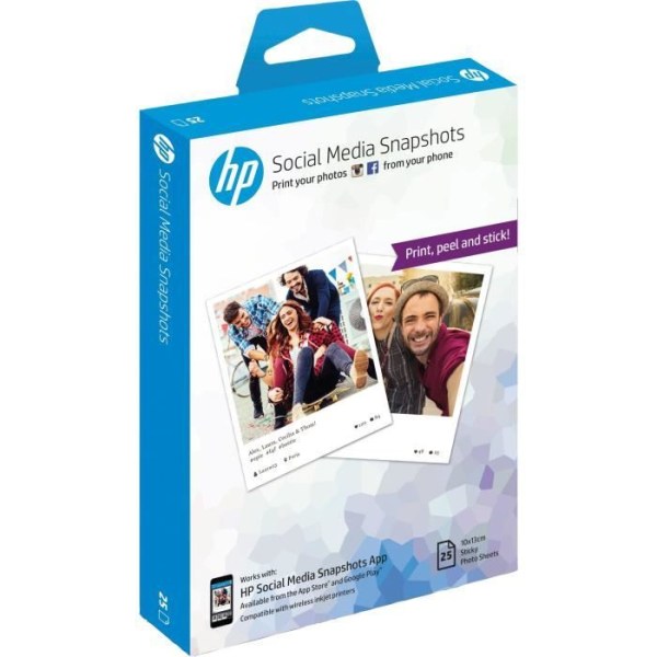 HP självhäftande fotopapper - Borttagbara sociala medier Snapshots - 25 ark - 10 x 13 cm
