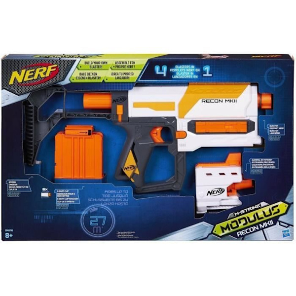 NERF MODULUS - Recon - Mukautettava 4-in-1-ase lisävarusteineen Vitt, grått och orange