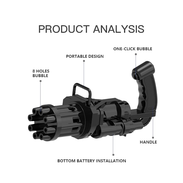 Såpbubblepistol, svart (batteridriven)