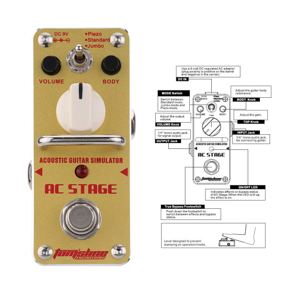 AROMA Akustisk Simulator Mini Gitarr Effekt Pedal True Bypass