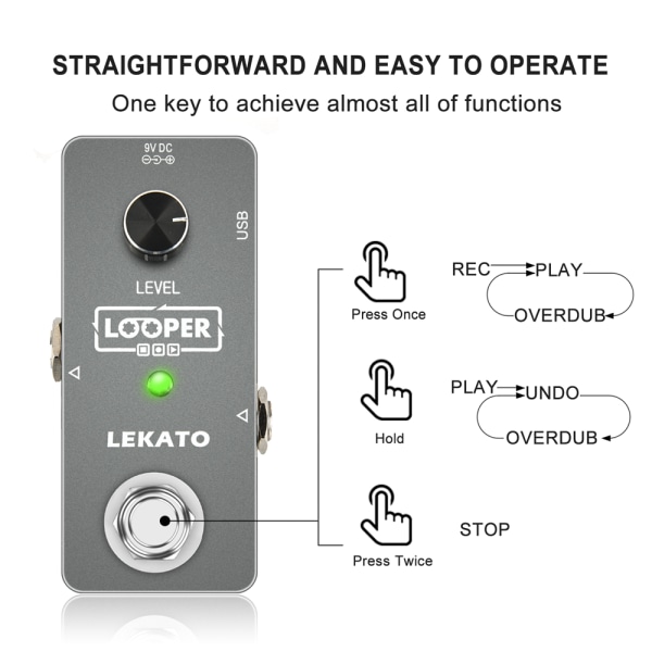 LEKATO Guitar Looper Effektpedal Obegränsad Overdubs 5 min Loop