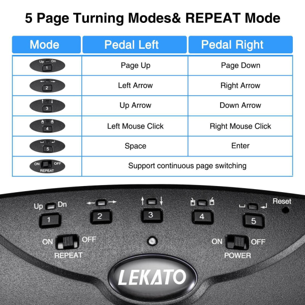 LEKATO bluetooth Page Sheet Turner Pedal Tablet Rechargeable